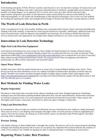 Perth Leak Detection: Improvements and Very best Procedures for 2024