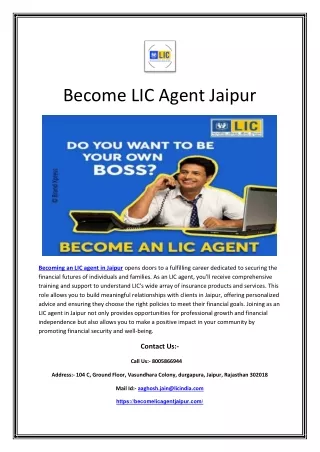 Become LIC Agent Jaipur