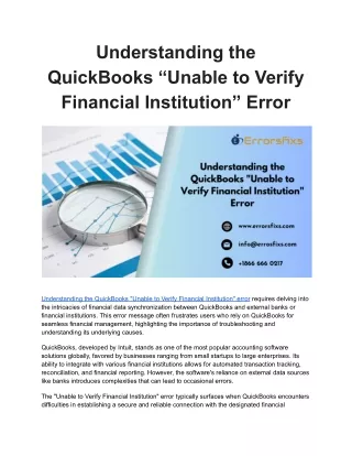 Understanding the QuickBooks “Unable to Verify Financial Institution” Error
