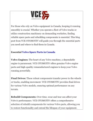for those who rely on volvo equipment in canada