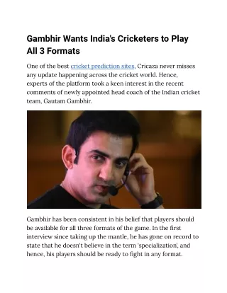 gambhir wants india s cricketers to play