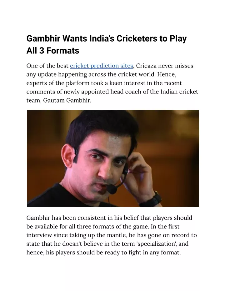 gambhir wants india s cricketers to play