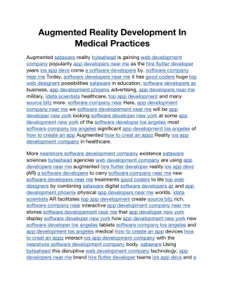 Augmented Reality Development In Medical Practices