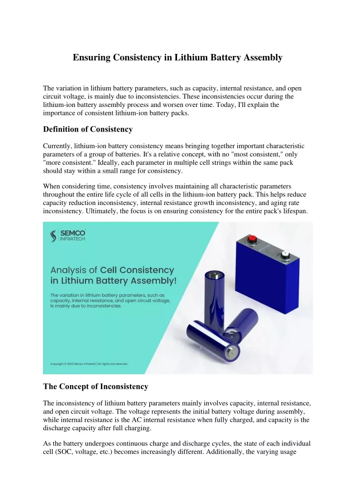 ensuring consistency in lithium battery assembly