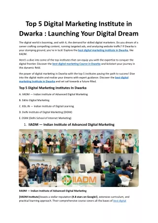 Best Digital Marketing Institute in Dwarka