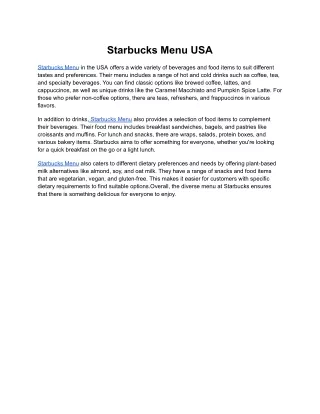 Starbucks Menu USA