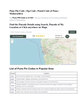 Pune Pin Code  Zip Code  Postal Code of Pune  Maharashtra