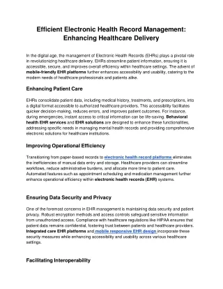 efficient electronic health record management