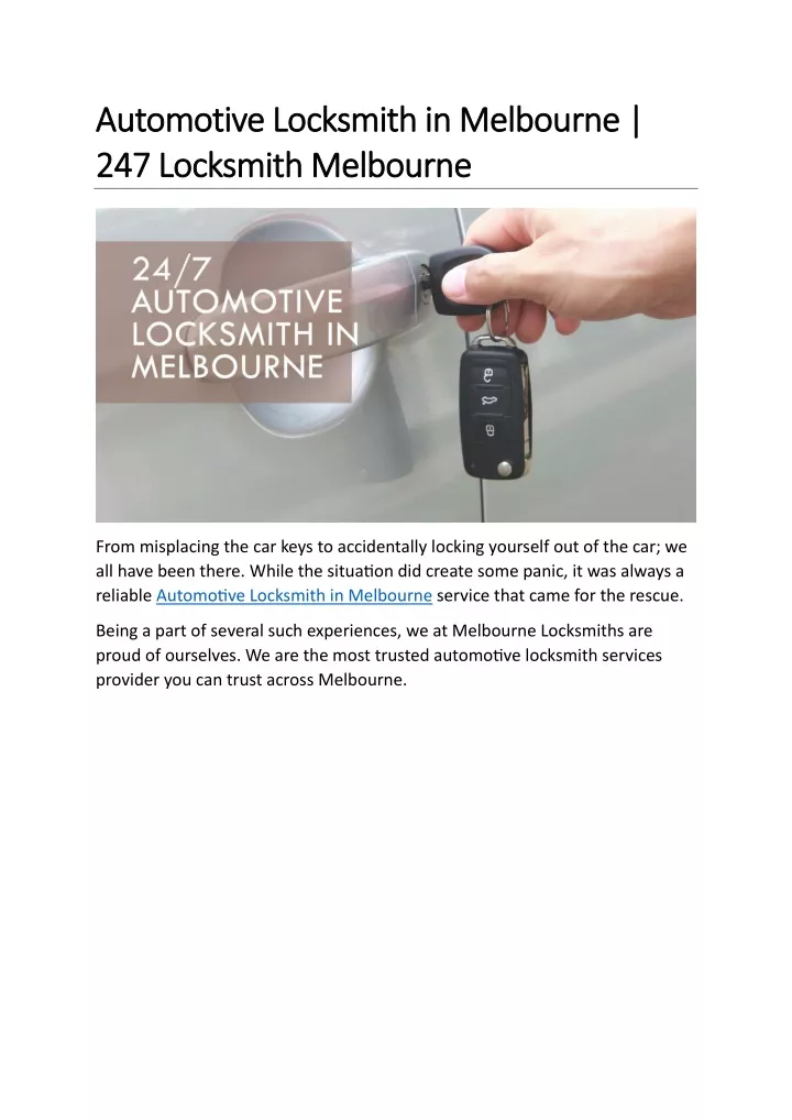 automotive locksmith in melbourne automotive