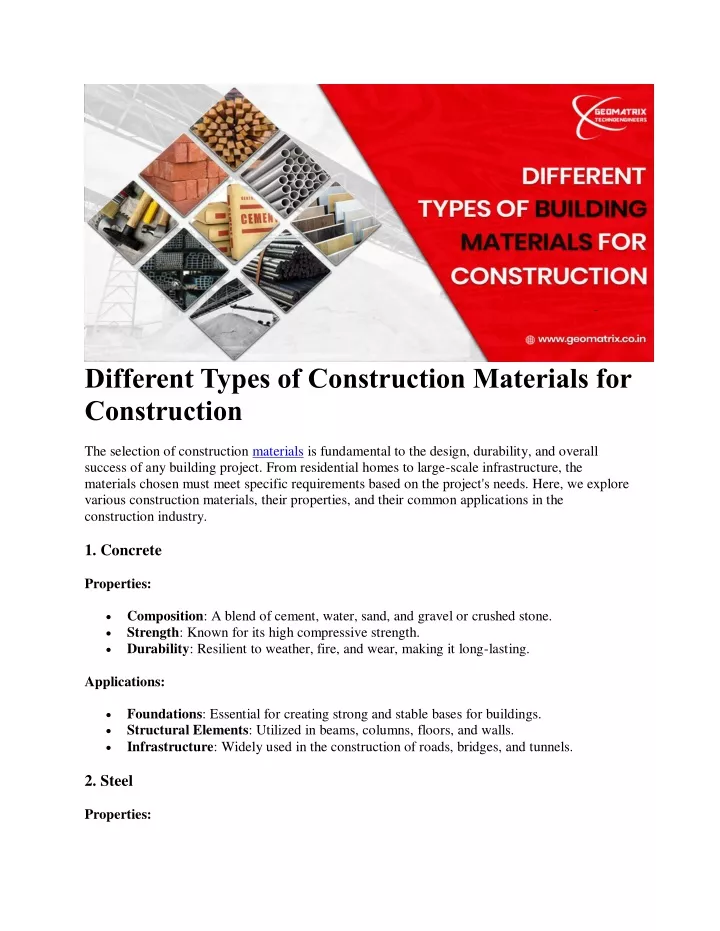 different types of construction materials