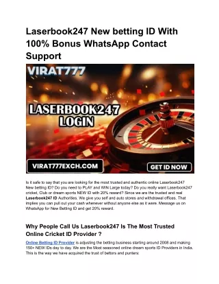 Laserbook247 New betting ID With 100% Bonus WhatsApp Contact Support