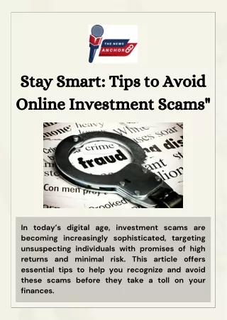 Stay Smart Tips to Avoid Online Investment Scams