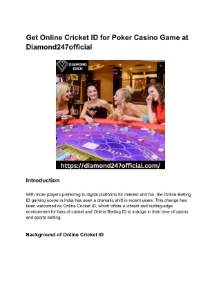 Get Online Cricket ID for Poker Casino Game at Diamond247official