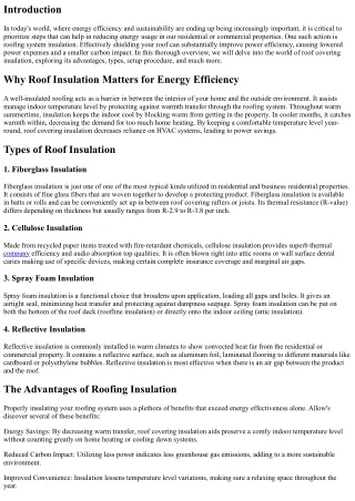 Roof Insulation 101: Improving Power Performance in Your Residential or commerci