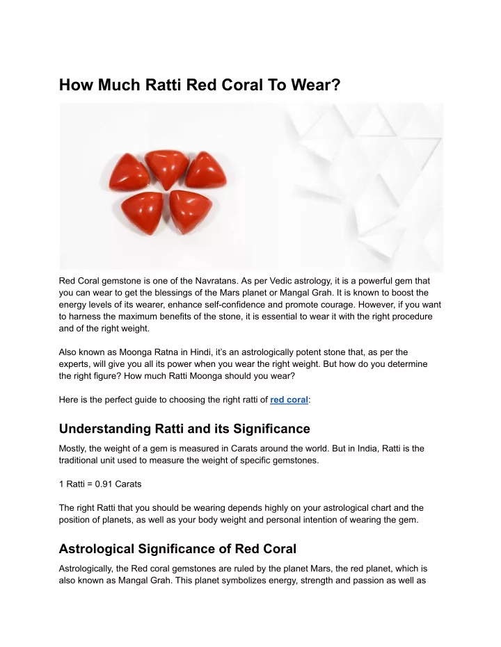 how much ratti red coral to wear