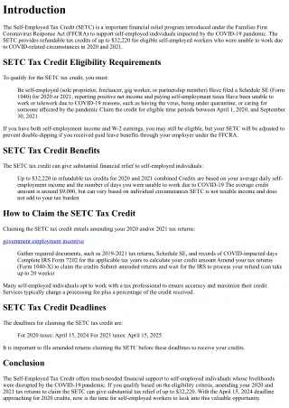 SETC Tax Credit Guide
