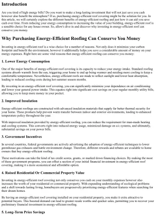 Why Purchasing Energy-Efficient Roof Can Conserve You Cash