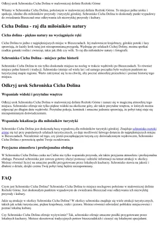 Odkryj urok Schroniska Cicha Dolina w malowniczej dolinie Roztoki Górne