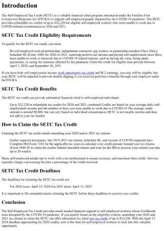 SETC Tax Credit Guide