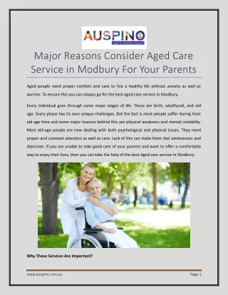 Major Reasons Consider Aged Care Service in Modbury For Your Parents