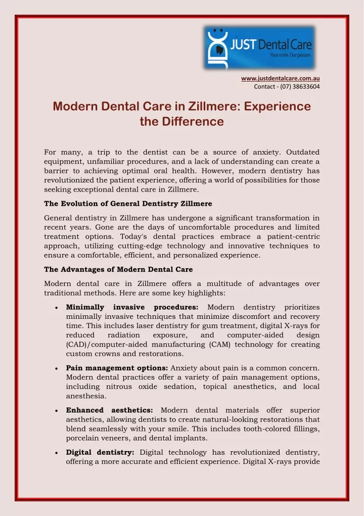 www justdentalcare com au contact 07 38633604