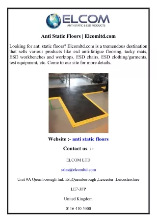 anti static floors elcomltd com