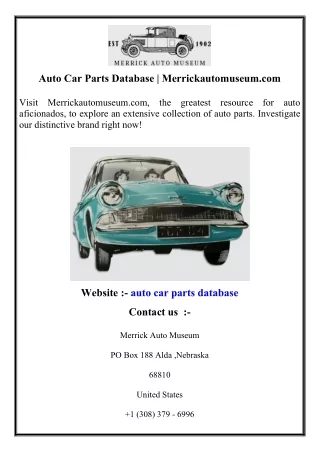 auto car parts database merrickautomuseum com