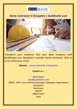 Home Contractor In Bangalore  Buildhealer.com