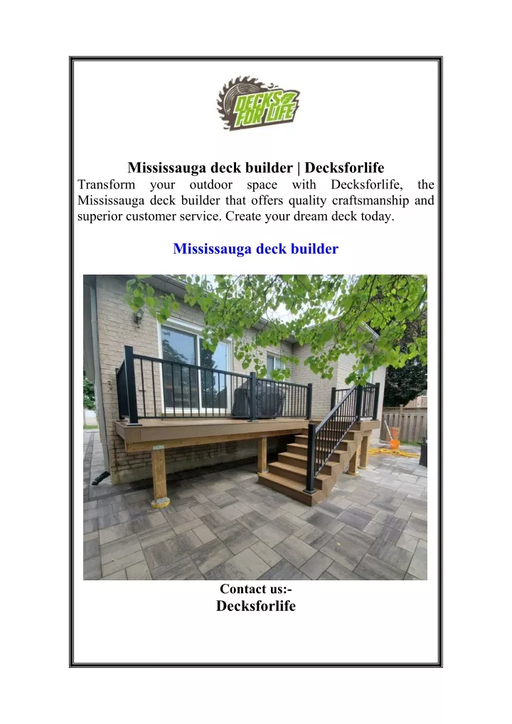 mississauga deck builder decksforlife transform