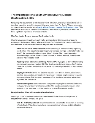 South African Drivers license confirmation letter