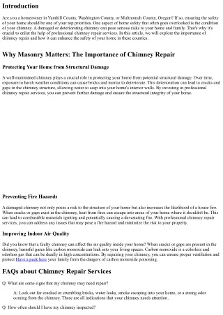 Enhance Your Home's Safety with Professional Chimney Repair Services in Yamhill