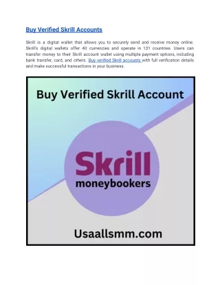 Buy Verified Skrill Accounts – 100% ( Personal And Business )