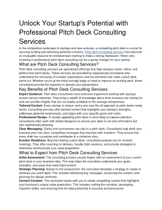 Unlock Your Startup's Potential with Professional Pitch Deck Consulting Services