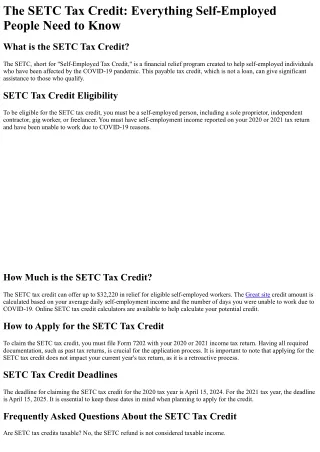 What is the SETC Tax Credit?