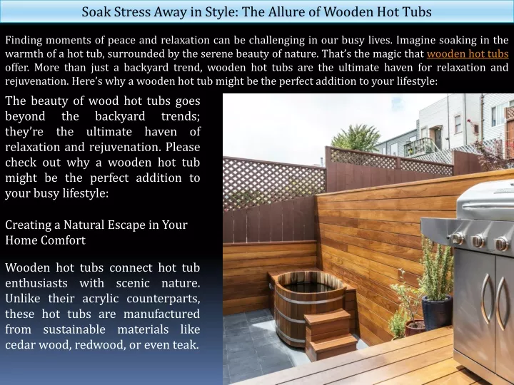 soak stress away in style the allure of wooden