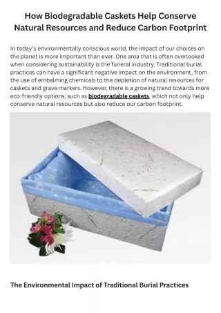 How Biodegradable Caskets Help Conserve Natural Resources and Reduce Carbon Footprint