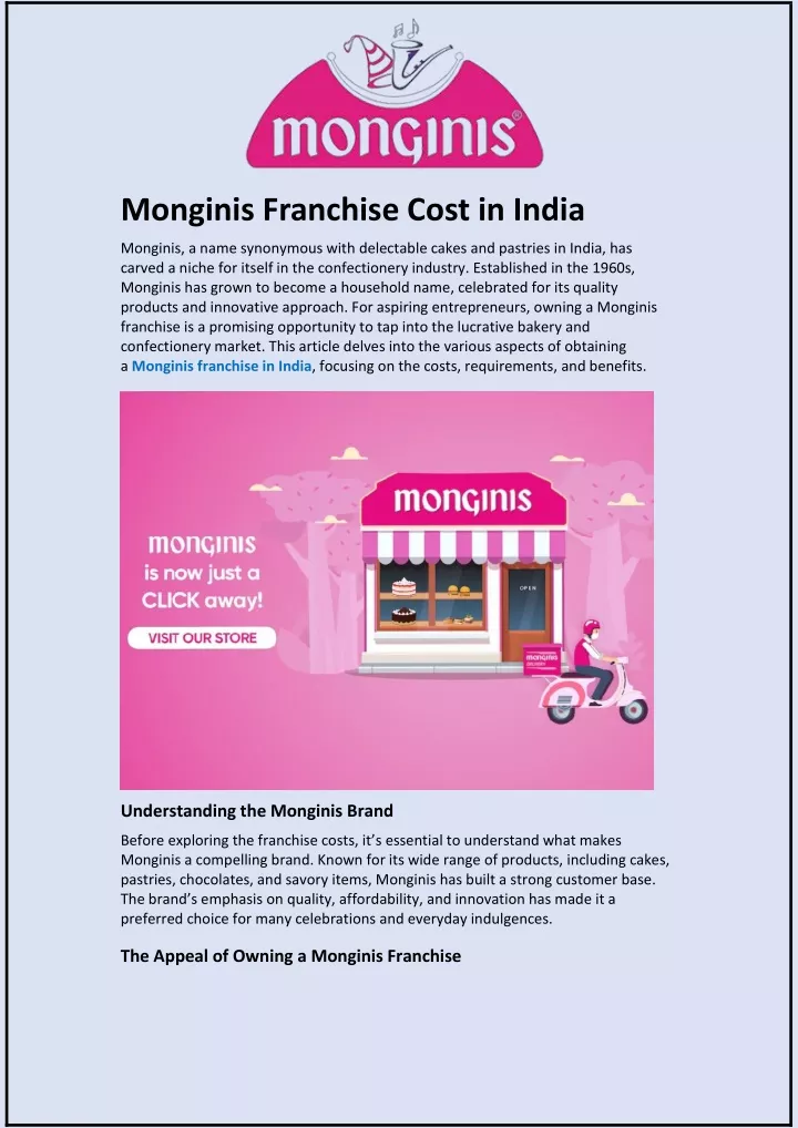 monginis franchise cost in india