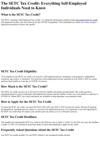 What is the SETC Tax Credit?