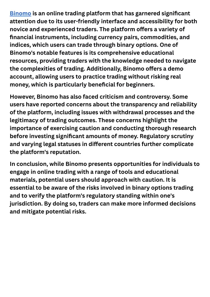 binomo is an online trading platform that