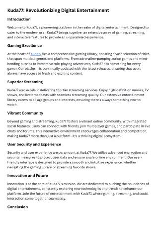 kuda77 revolutionizing digital entertainment