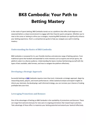 BK8 Cambodia Your Path to Betting Mastery