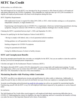 SETC Tax Credit Origin