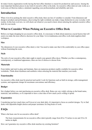 The Ultimate Overview to Picking the Perfect Executive Office Desk