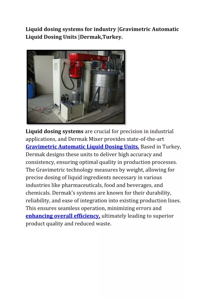 liquid dosing systems for industry gravimetric