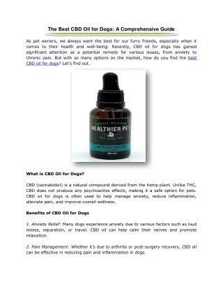 The Best CBD Oil for Dogs: A Comprehensive Guide