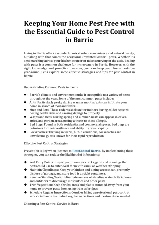 Keeping Your Home Pest Free with the Essential Guide to Pest Control in Barrie