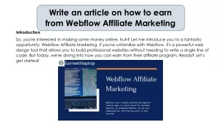 write an article on how to earn from webflow