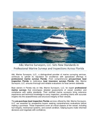 A&L Marine Surveyors, LLC. Sets New Standards in Professional Marine Surveys and Inspections Across Florida