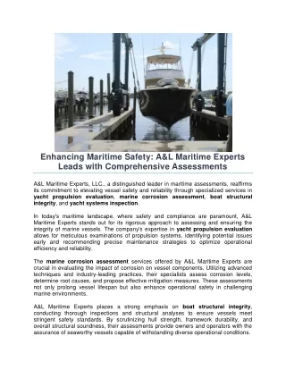 Enhancing Maritime Safety- A&L Maritime Experts Leads with Comprehensive Assessments