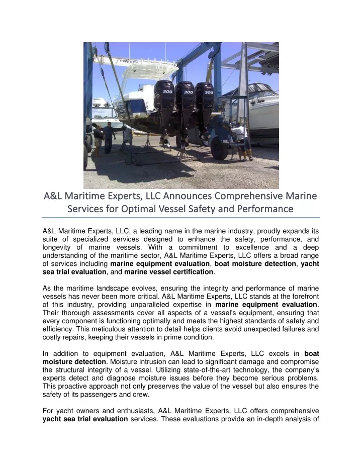 a l maritime experts llc announces comprehensive